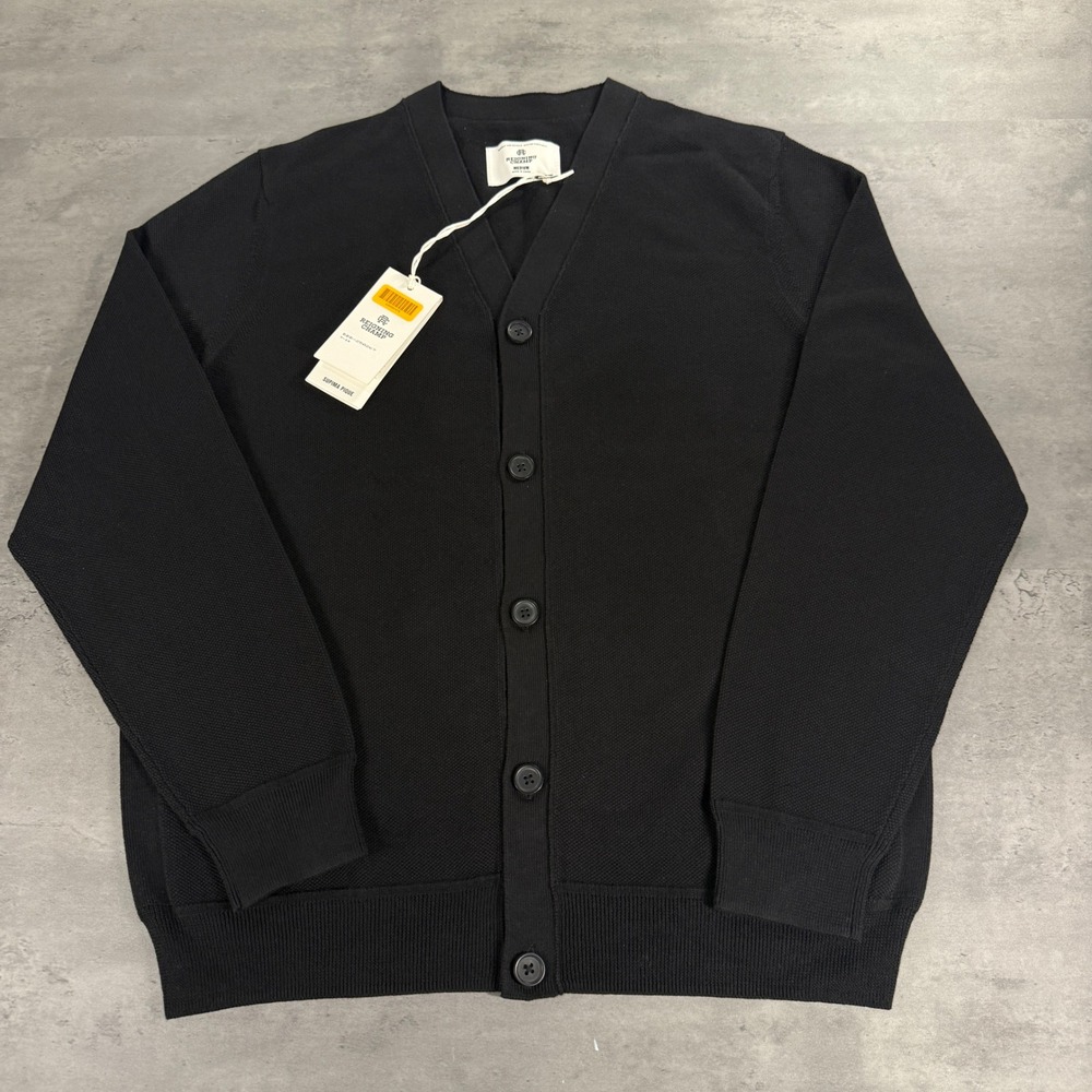 Reigning Champ Cardigan Mens Medium Black Supima Pique Knit Sweater NEW $138
